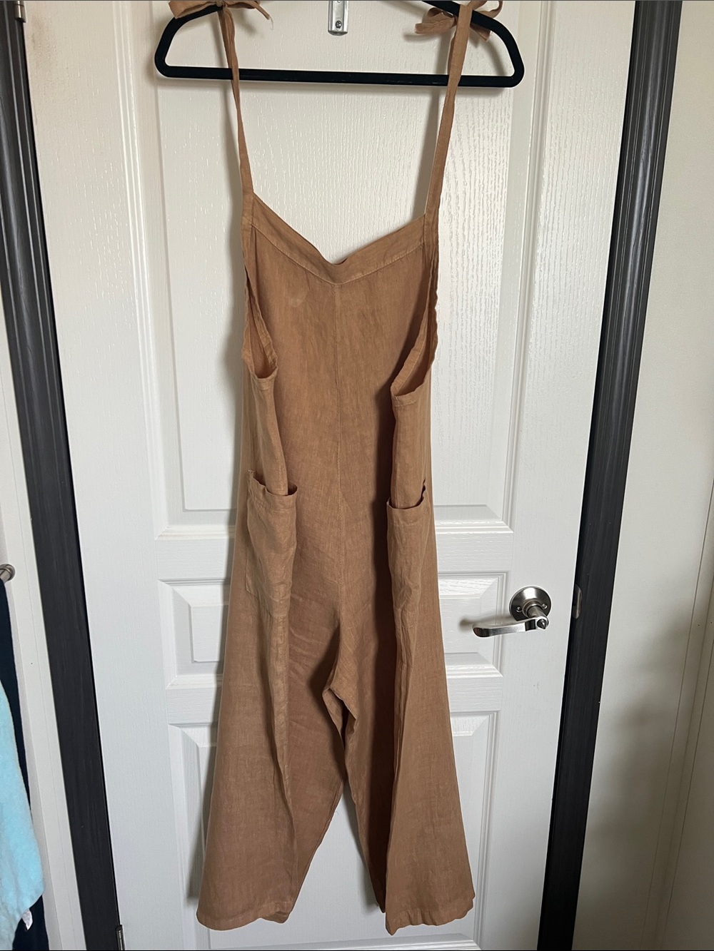 Wide-Leg Tie-Strap Jumpsuit in Camel Brown